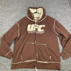 UFC Ultimate Fighting Championship XL Brown Sherpa Lined Waffle Knit Hoodie Y2k